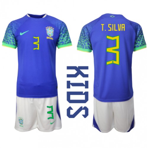 Brasil Thiago Silva #3 Bortedraktsett Barn VM 2022 Kortermet (+ Korte bukser) Brasil Thiago Silva #3 Bortedraktsett Barn VM 2022 Kortermet (+ Korte bukser)